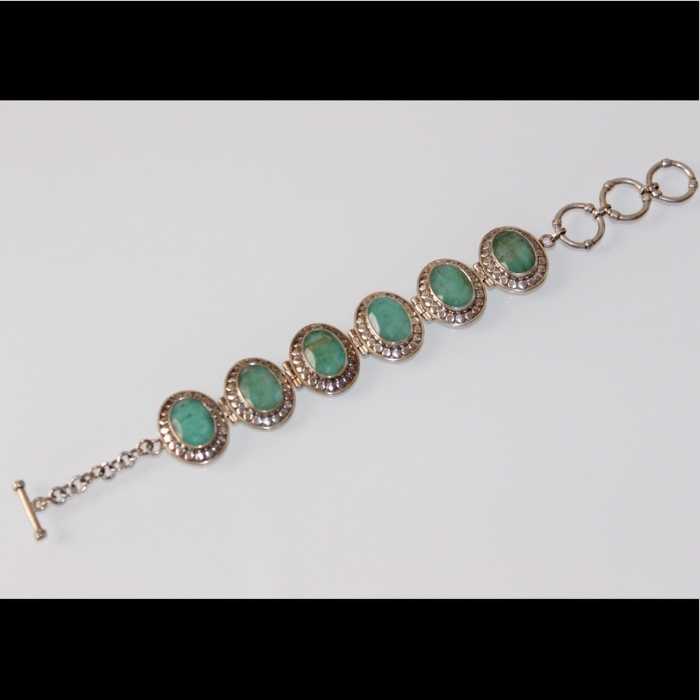 Sterling Silver Emerald Toggle Lock Bracelet - image 1
